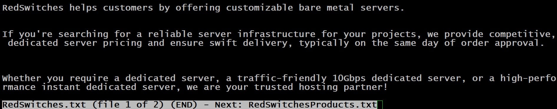 # less RedSwitches.txt RedSwichesProducts.txt