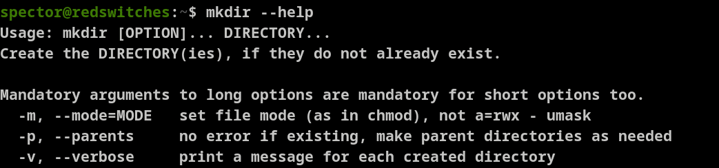 mkdir help command output