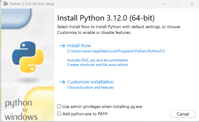 python 3.12.0 setup
