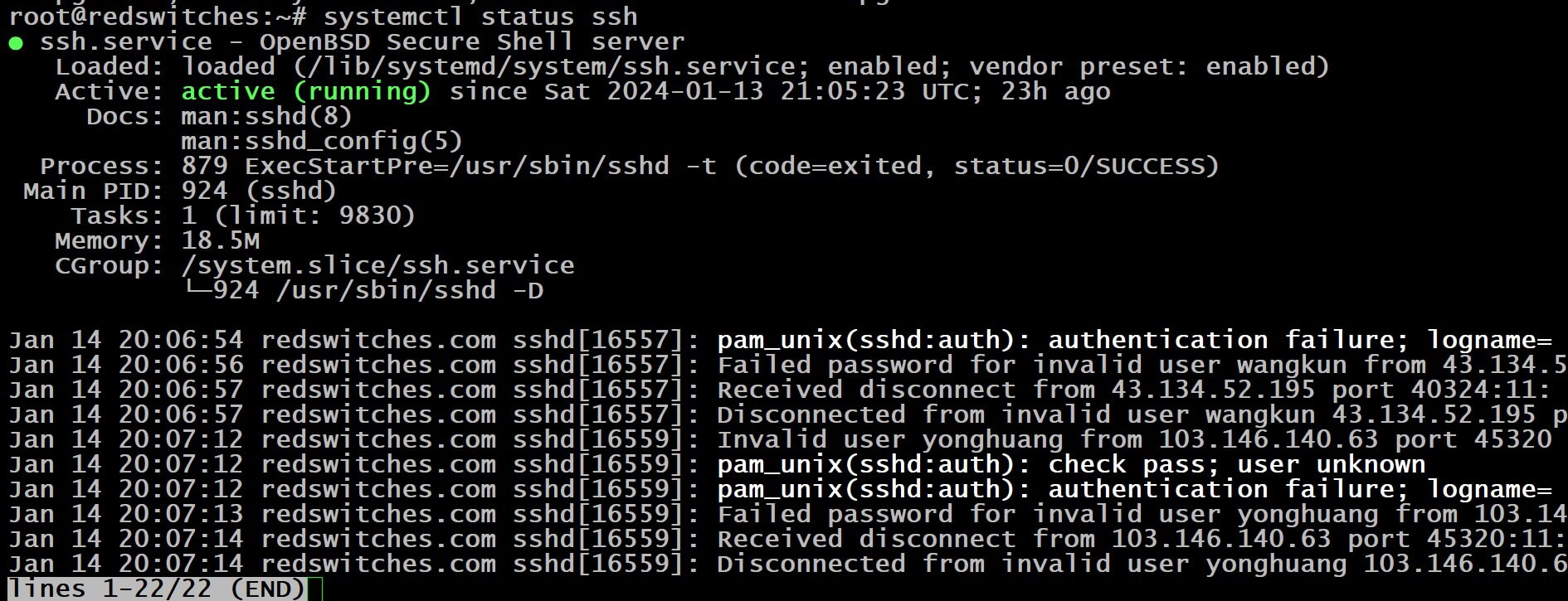 ssh status