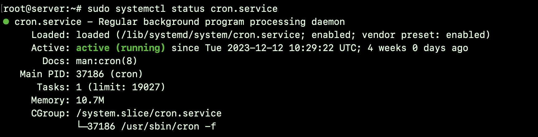 sudo systemctl status cron