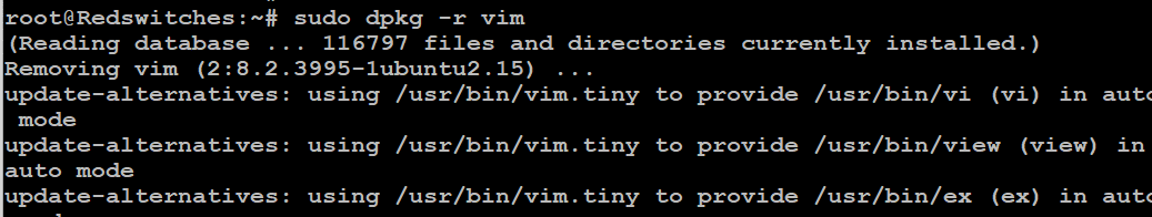 sudo dpkg -r vim