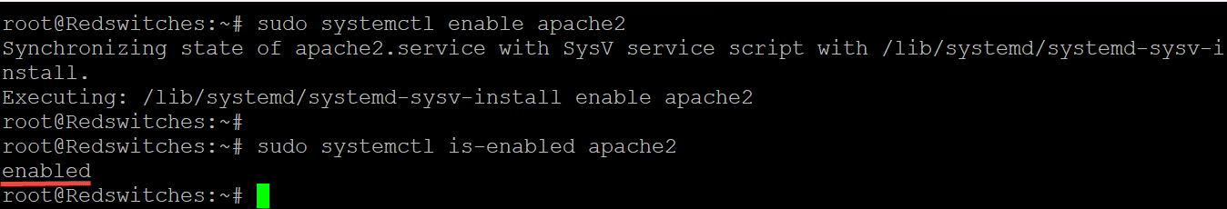 sudo systemctl enable apache 2