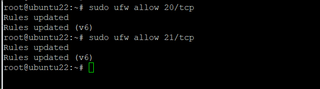 sudo ufw allow 20 and 21 tcp