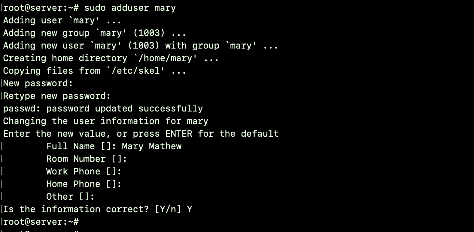 sudo useradd mary