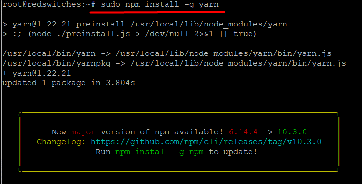 sudp npm install g yarn 2