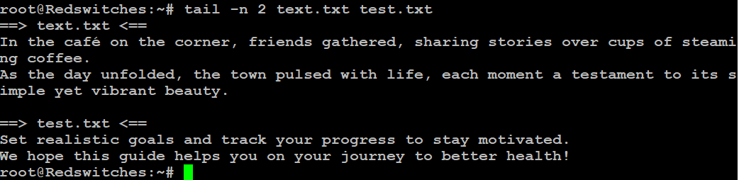 tail -n 2 text.txt test.txt