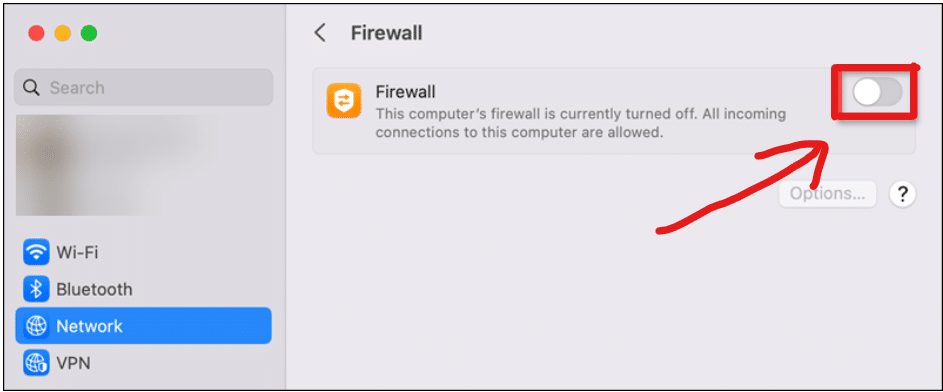 turning off firewall