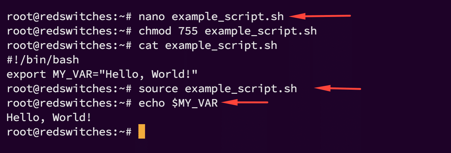 Run Bash Script using source