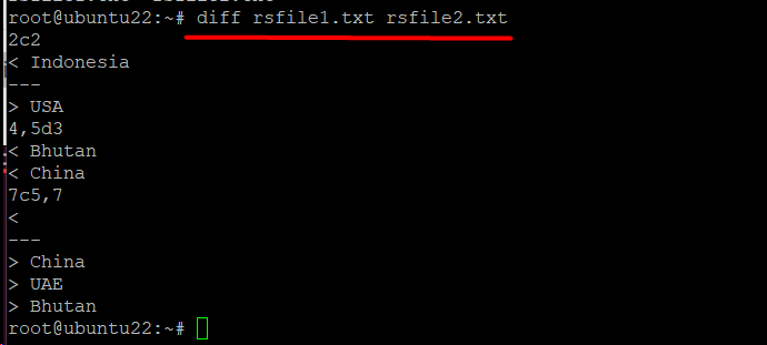 diff rsfile1.txt rsfile2.txt
