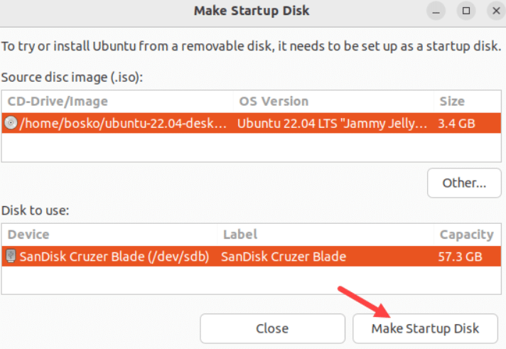make startup disk