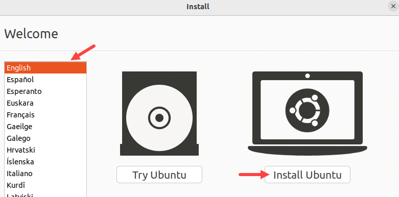 select install ubuntu