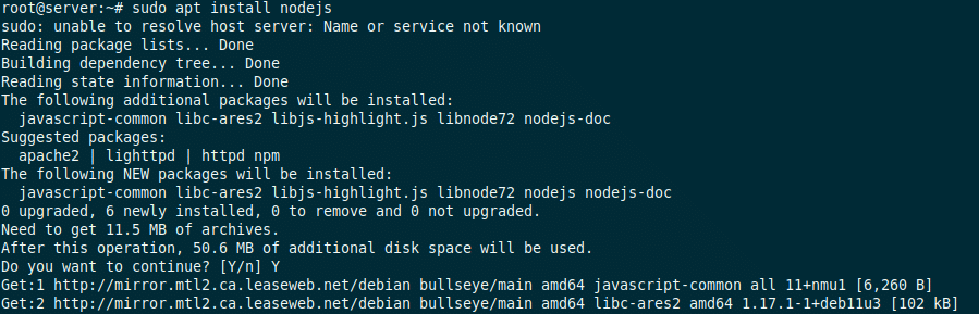 sudo apt install nodejs