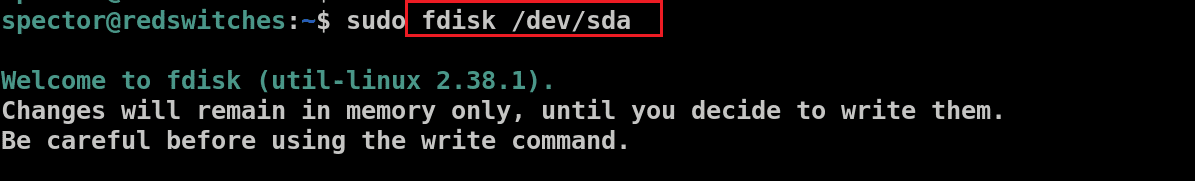 sudo fdisk dev sda