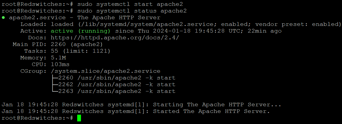 sudo systemctl status apache2
