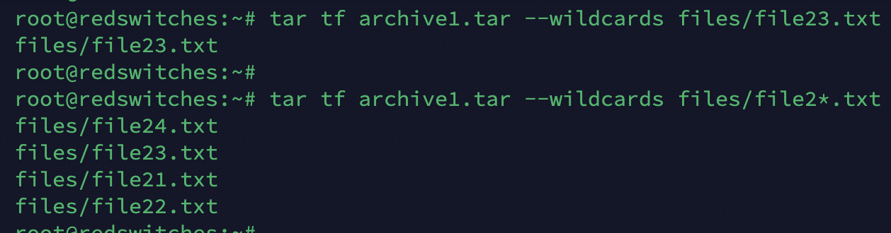 tar tf archive wildcards