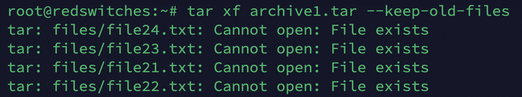 tar xf archive1.tar --keep-old-files