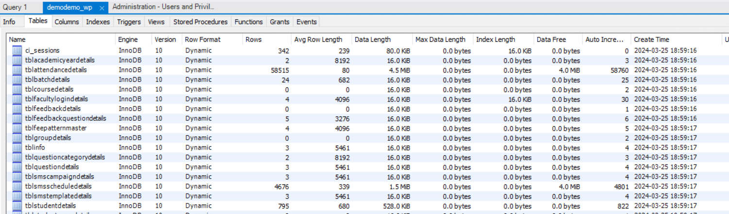 Get Table Size in a Database