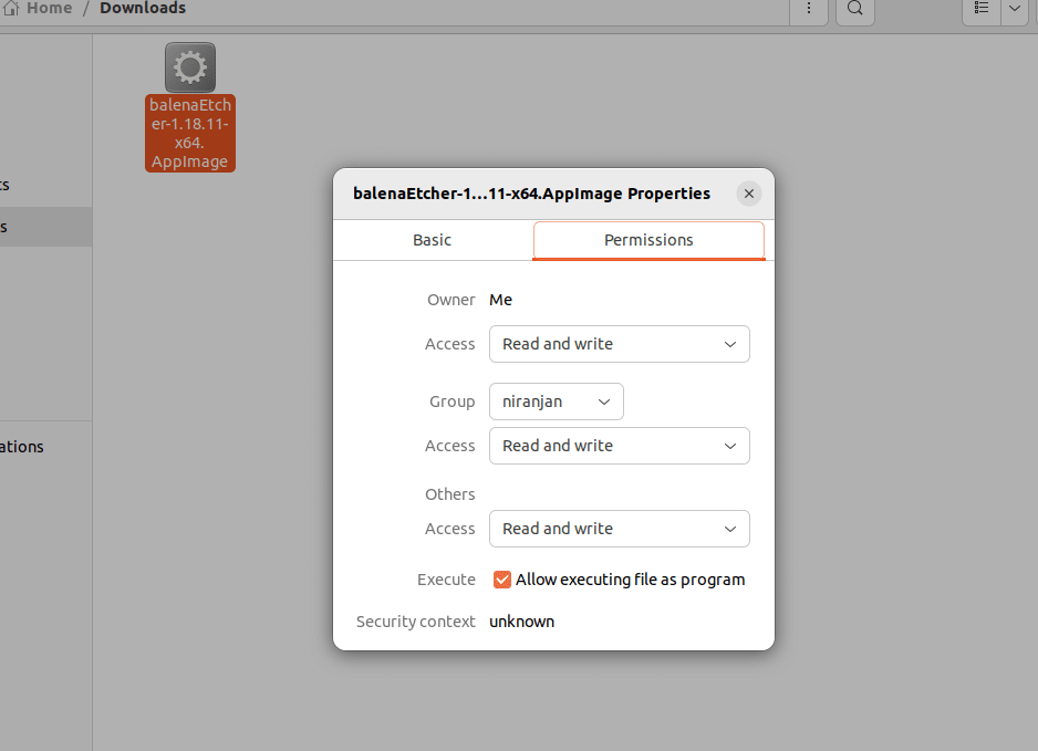 Permissions tab