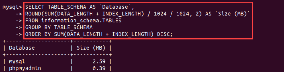 SELECT TABLE_SCHEMA to get the size of all databases on server]