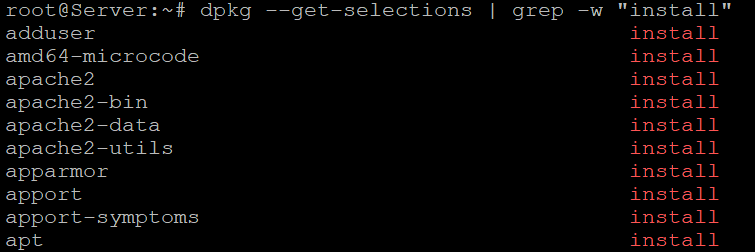 dpkg --get-selections