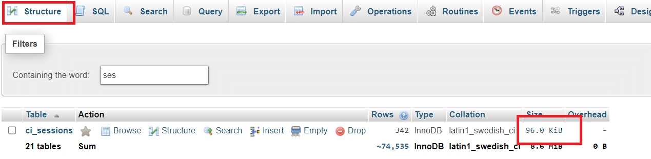 filter database tables