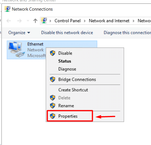network connections properties