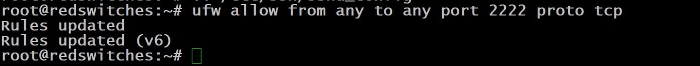 sudo ufw allow from any to any port 2222 proto tcp