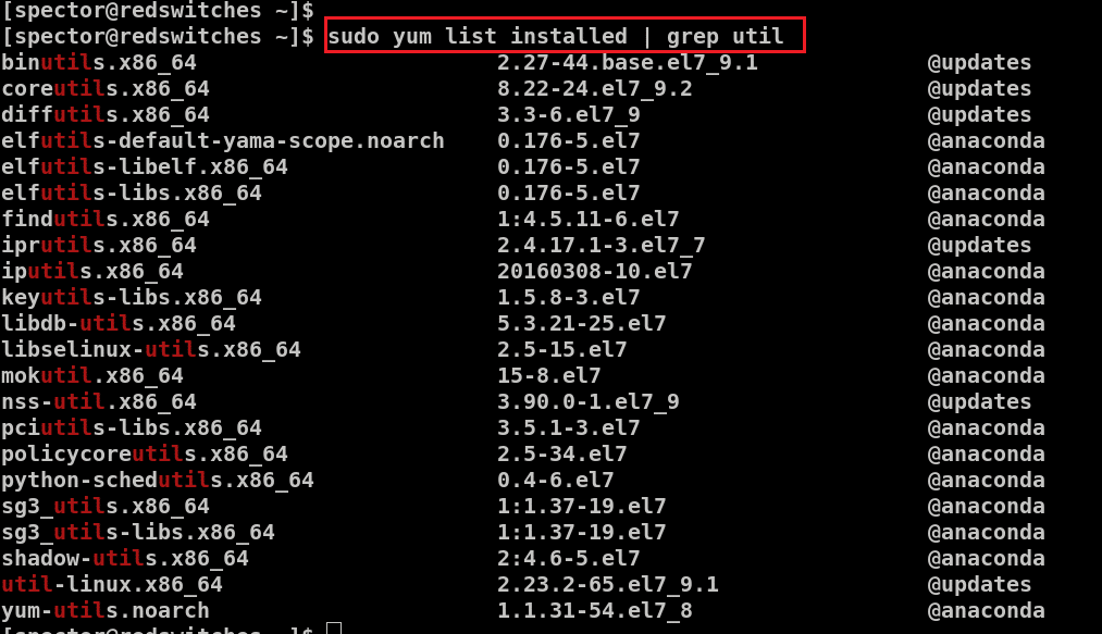 sudo yum list installed grep utils