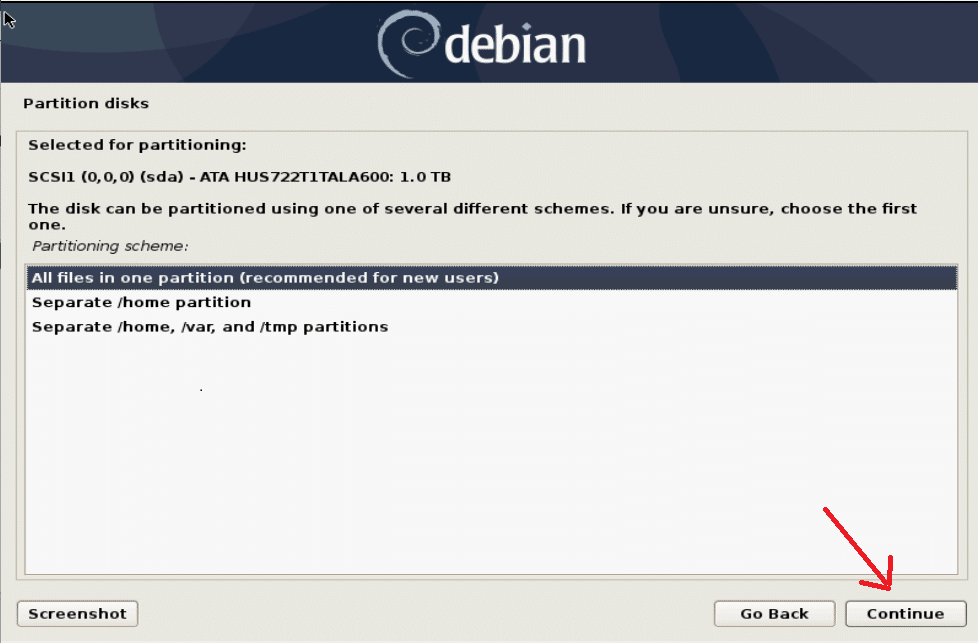 Disk Partitioning for Debian 10 (default scheme))