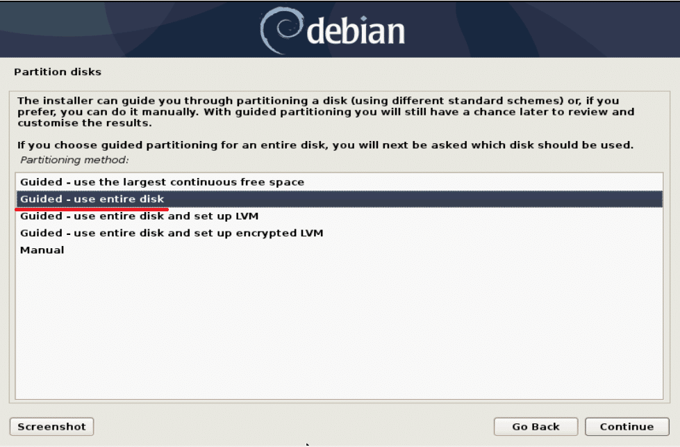 Disk Partitioning for Debian 10