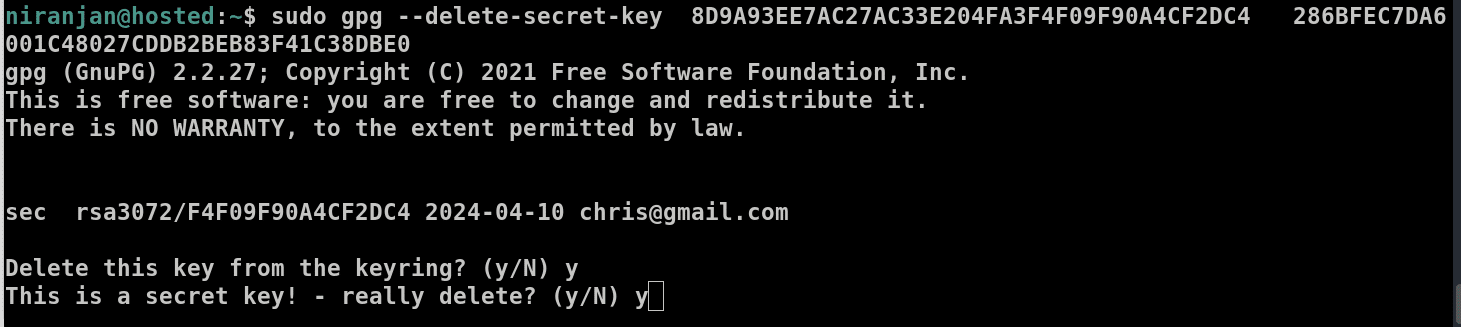 gpg --delete-secret-key [Key_ID1] [Key_ID2]