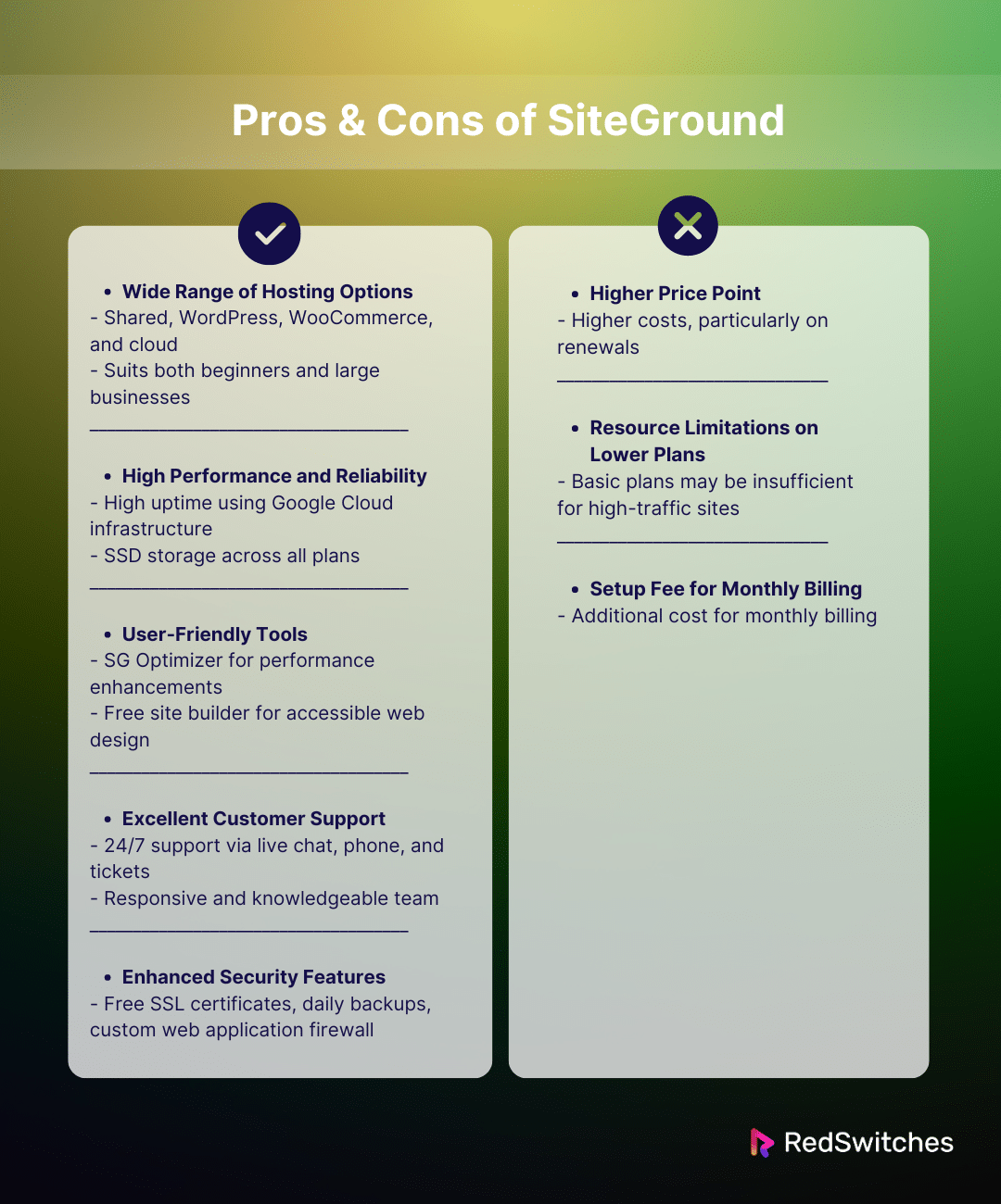 Pros & Cons of SiteGround