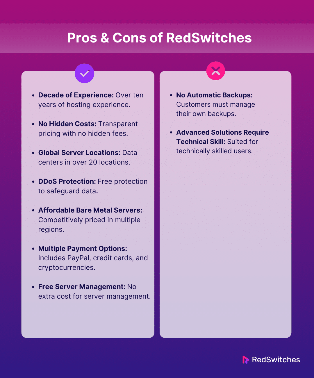 Pros & Cons of RedSwitches
