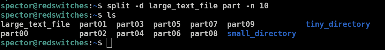 split -d large_text_file part -n 10