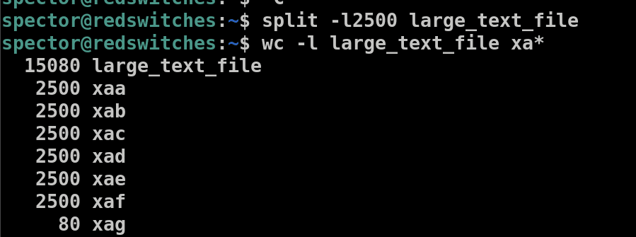 split -l2500 large_text_file