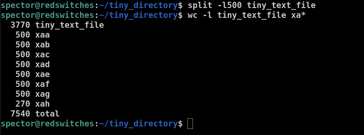 split -l500 tiny_text_file
