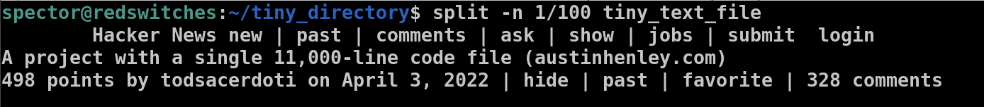 split -n 1100 tiny_text_file
