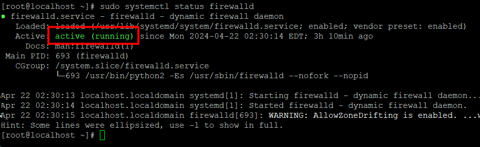 sudo systemctl status firewalld
