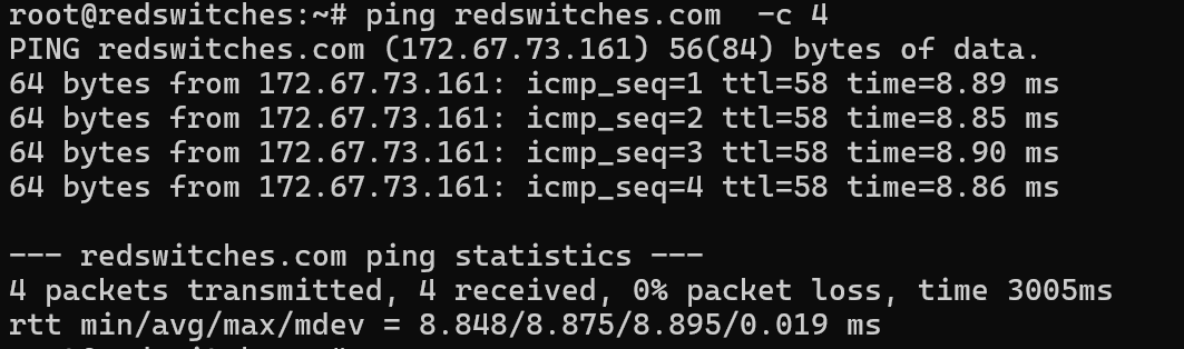 # ping redswitches.com -c 4